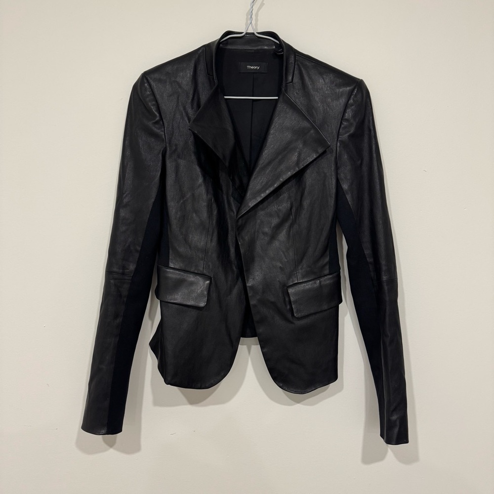 Theory Womens 'Peplum' Lamb Leather Open Front Evening Jacket Size P (XS)